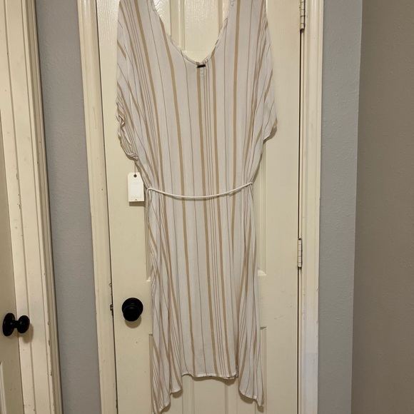 Striped White and Tan Swim Coverup - Picture 2 of 4
